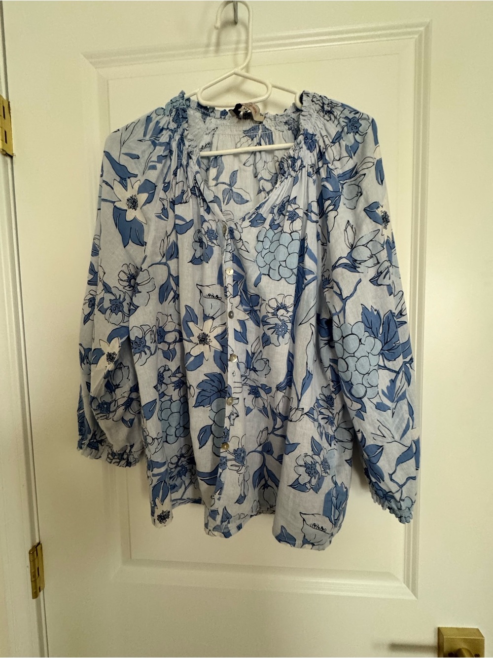 Blue Floral Peasant Blouse - Lightweight Women’s Top